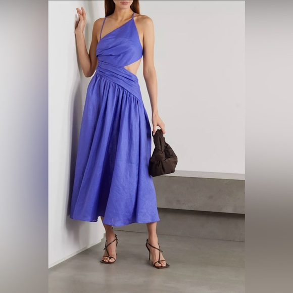 NWT Zimmermann Tropicana Asymmetric Open Back Linen Midi Dress Size XL /4 Blue - Picture 3 of 12